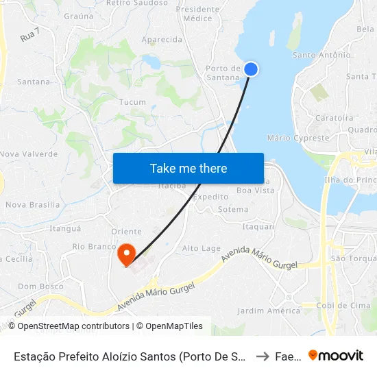 Estação Prefeito Aloízio Santos (Porto De Santana) to Faesa map