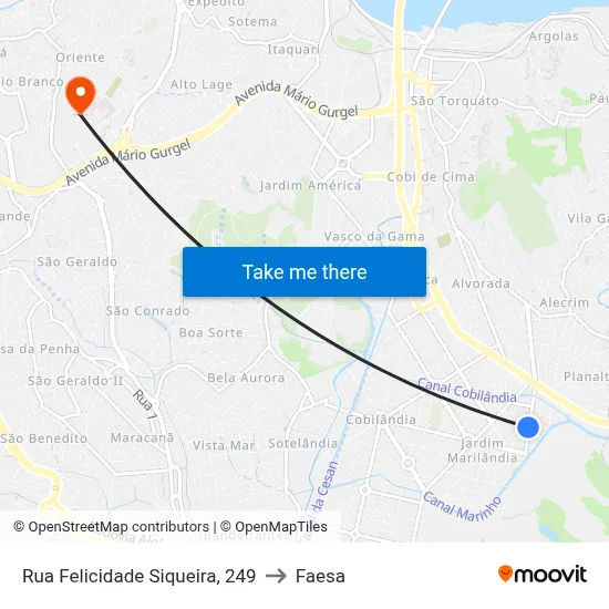 Rua Felicidade Siqueira, 249 to Faesa map