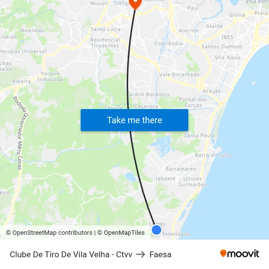 Clube De Tiro De Vila Velha - Ctvv to Faesa map