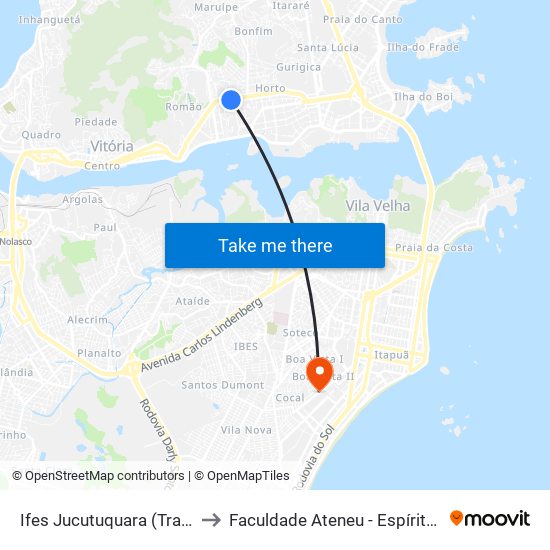 Ifes Jucutuquara (Transcol) to Faculdade Ateneu - Espírito Santo map