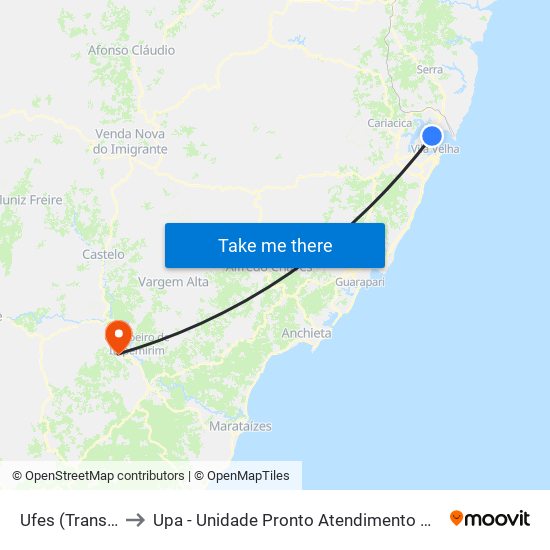 Ufes (Transcol) to Upa - Unidade Pronto Atendimento Marbrasa map
