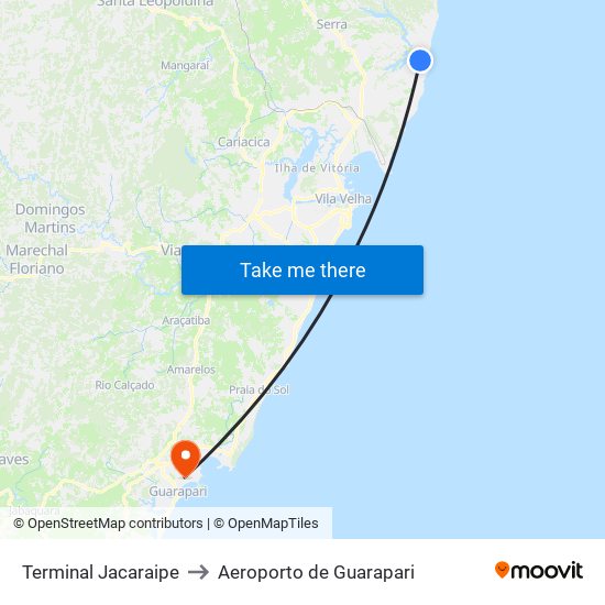Terminal Jacaraipe to Aeroporto de Guarapari map