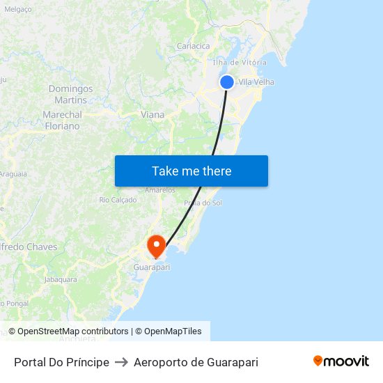 Portal Do Príncipe to Aeroporto de Guarapari map