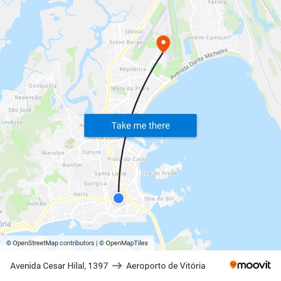Avenida Cesar Hilal, 1397 to Aeroporto de Vitória map