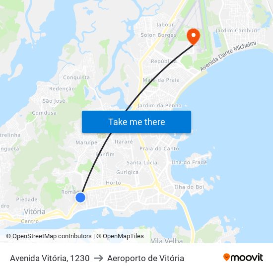 Avenida Vitória, 1230 to Aeroporto de Vitória map