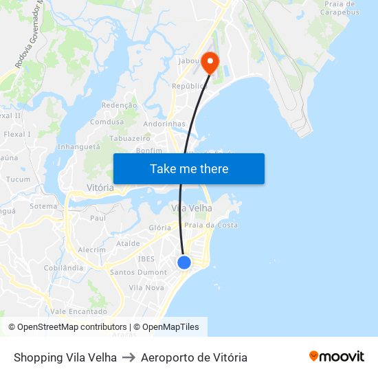 Shopping Vila Velha to Aeroporto de Vitória map