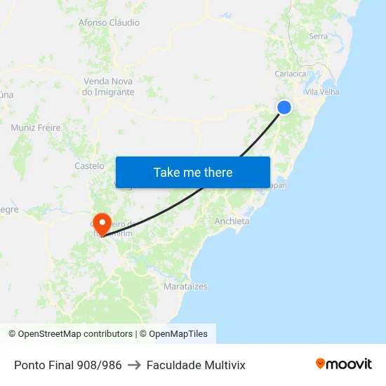 Ponto Final 908/986 to Faculdade Multivix map