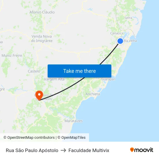 Rua São Paulo Apóstolo to Faculdade Multivix map