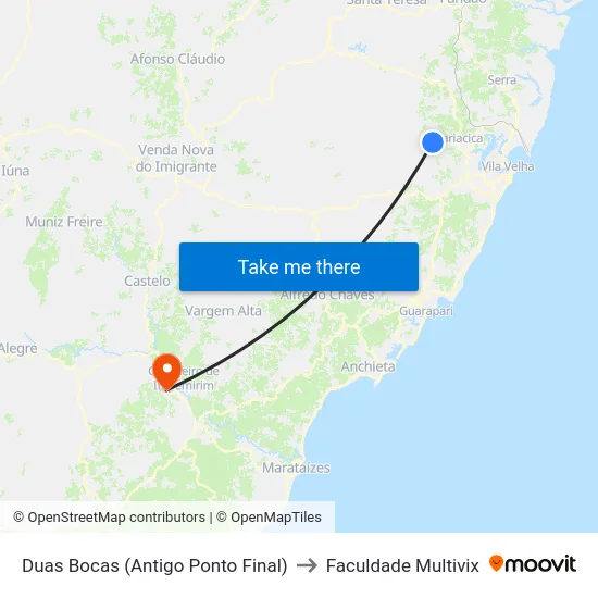 Duas Bocas (Antigo Ponto Final) to Faculdade Multivix map