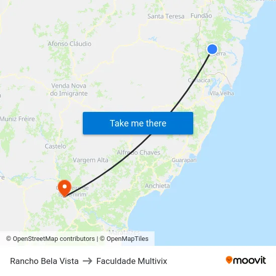 Rancho Bela Vista to Faculdade Multivix map