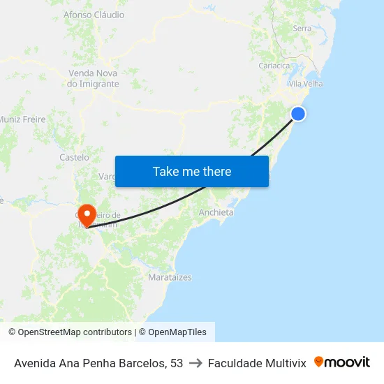 Avenida Ana Penha Barcelos, 53 to Faculdade Multivix map