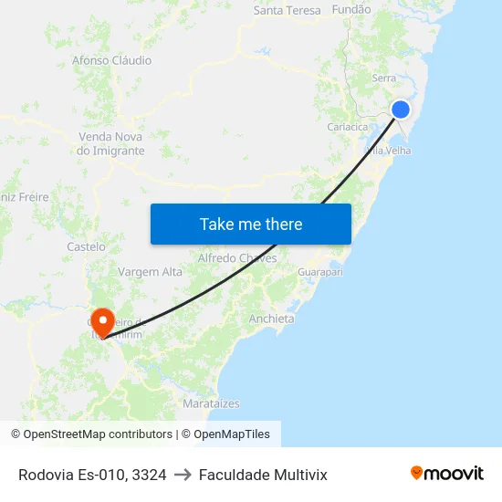 Rodovia Es-010, 3324 to Faculdade Multivix map