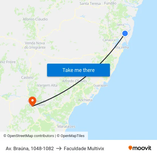 Av. Braúna, 1048-1082 to Faculdade Multivix map