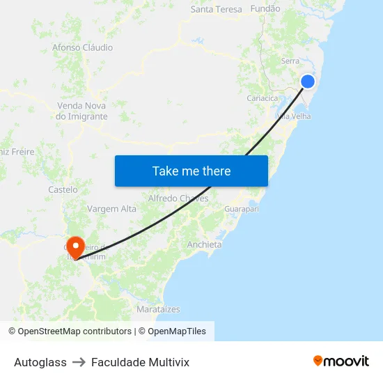 Autoglass to Faculdade Multivix map
