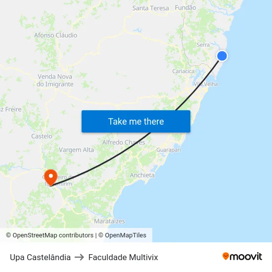 Upa Castelândia to Faculdade Multivix map