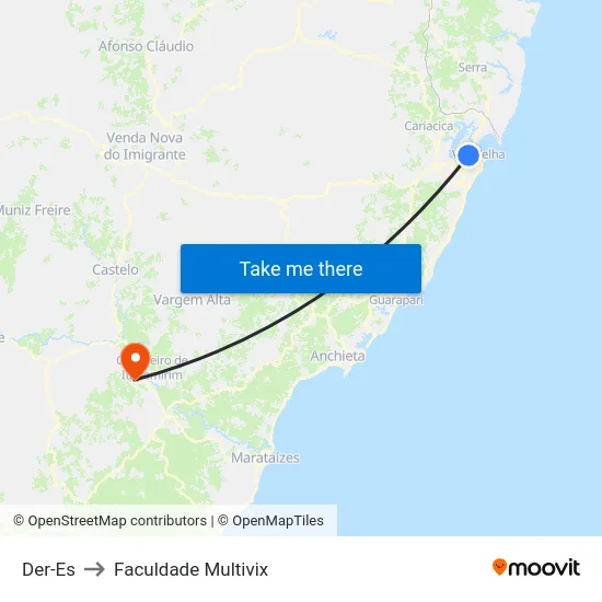 Der-Es to Faculdade Multivix map