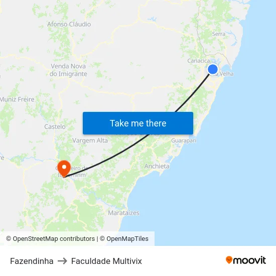 Fazendinha to Faculdade Multivix map