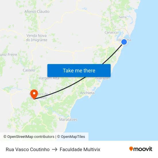 Rua Vasco Coutinho to Faculdade Multivix map
