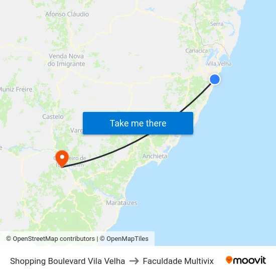 Shopping Boulevard Vila Velha to Faculdade Multivix map