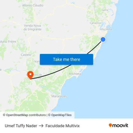 Umef Tuffy Nader to Faculdade Multivix map