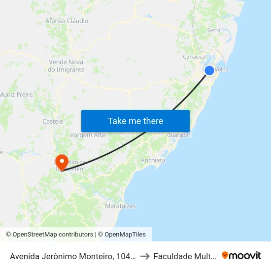 Avenida Jerônimo Monteiro, 104-160 to Faculdade Multivix map