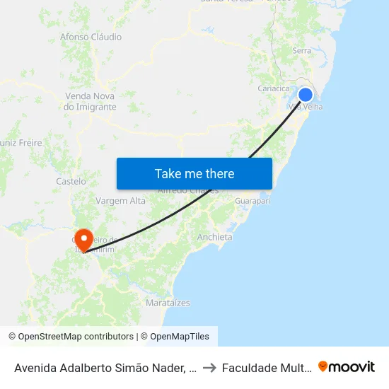 Avenida Adalberto Simão Nader, 1215 to Faculdade Multivix map