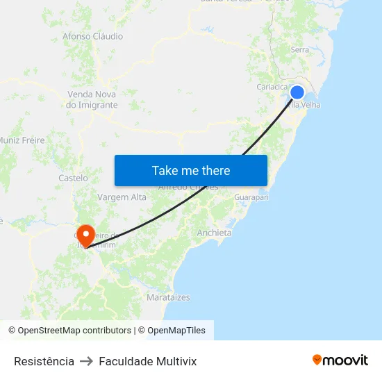 Resistência to Faculdade Multivix map