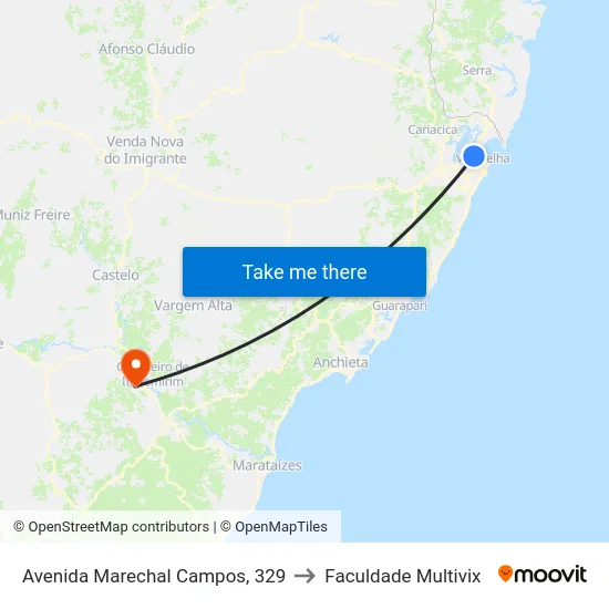 Avenida Marechal Campos, 329 to Faculdade Multivix map