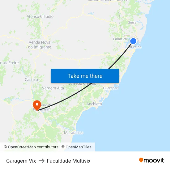 Garagem Vix to Faculdade Multivix map