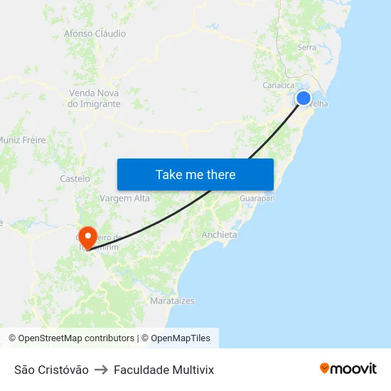 São Cristóvão to Faculdade Multivix map