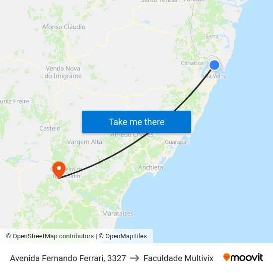 Avenida Fernando Ferrari, 3327 to Faculdade Multivix map