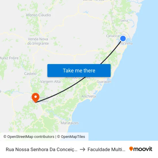 Rua Nossa Senhora Da Conceição to Faculdade Multivix map