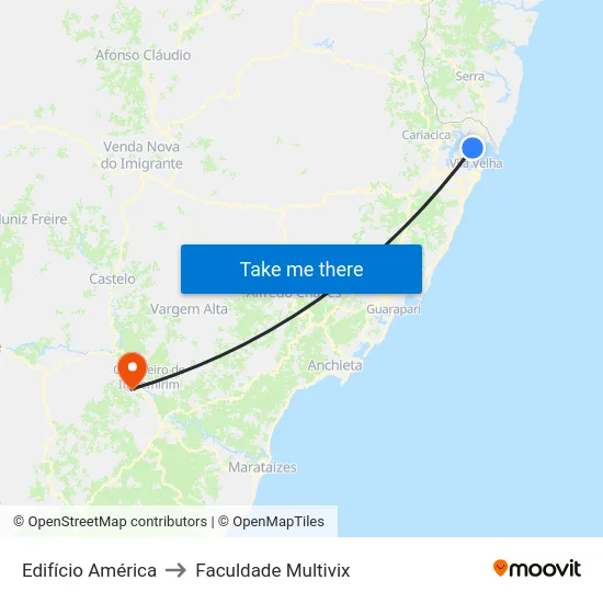 Edifício América to Faculdade Multivix map