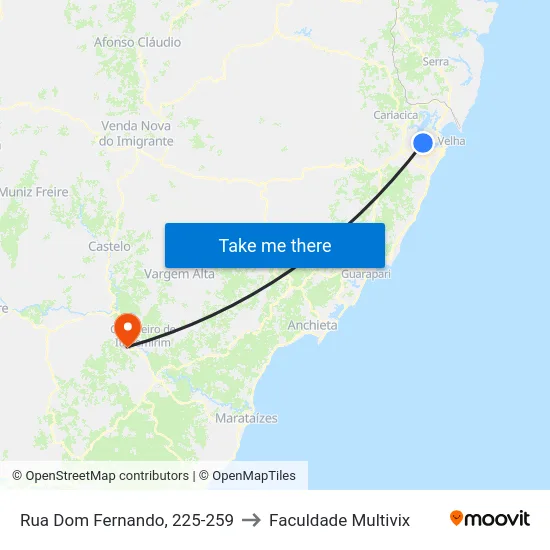 Rua Dom Fernando, 225-259 to Faculdade Multivix map
