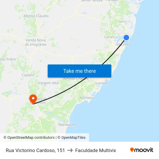 Rua Victorino Cardoso, 151 to Faculdade Multivix map
