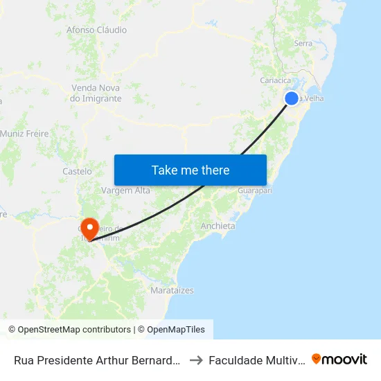 Rua Presidente Arthur Bernardes to Faculdade Multivix map
