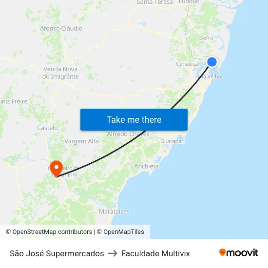 São José Supermercados to Faculdade Multivix map