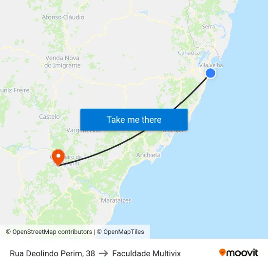 Rua Deolindo Perim, 38 to Faculdade Multivix map