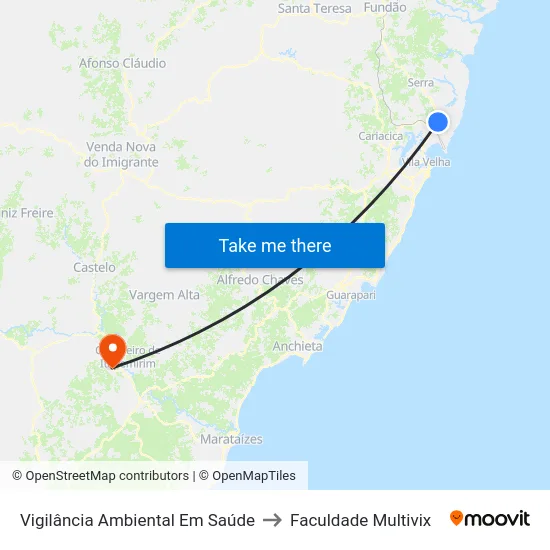 Vigilância Ambiental Em Saúde to Faculdade Multivix map