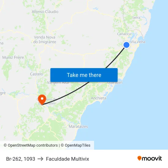 Br-262, 1093 to Faculdade Multivix map