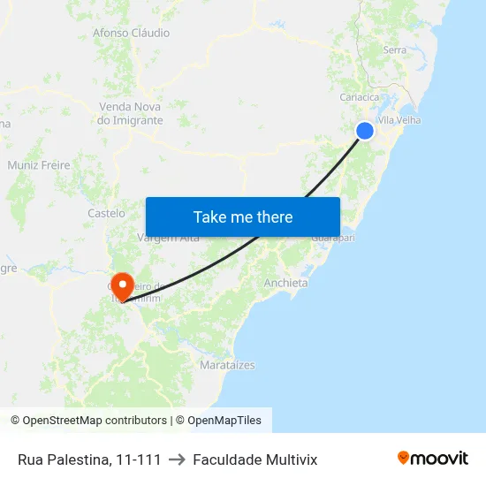 Rua Palestina, 11-111 to Faculdade Multivix map