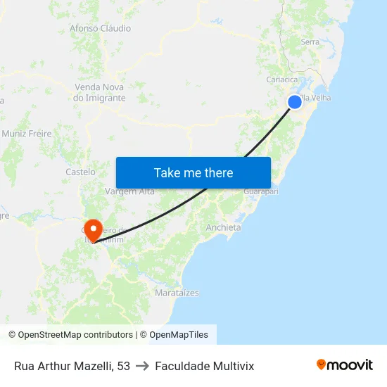 Rua Arthur Mazelli, 53 to Faculdade Multivix map