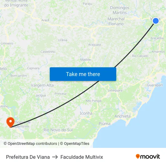 Prefeitura De Viana to Faculdade Multivix map