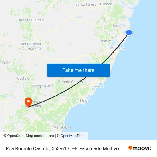 Rua Rômulo Castelo, 563-613 to Faculdade Multivix map