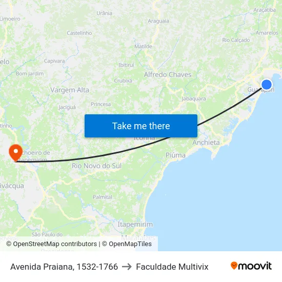 Avenida Praiana, 1532-1766 to Faculdade Multivix map