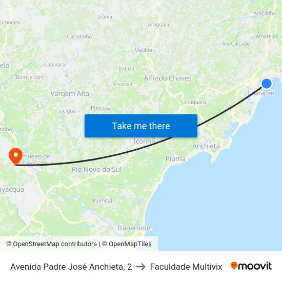 Avenida Padre José Anchieta, 2 to Faculdade Multivix map