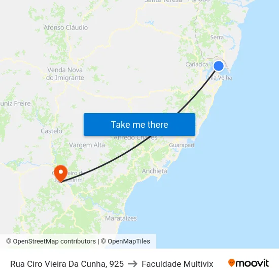 Rua Ciro Vieira Da Cunha, 925 to Faculdade Multivix map
