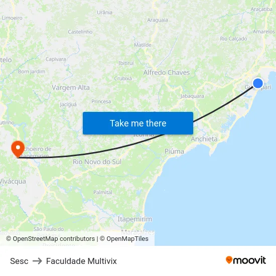 Sesc to Faculdade Multivix map