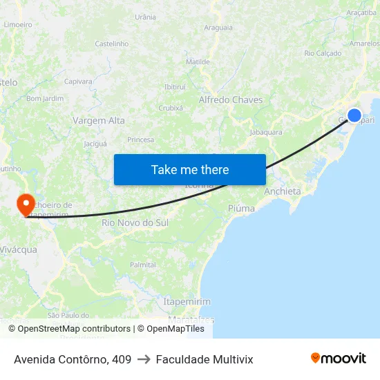 Avenida Contôrno, 409 to Faculdade Multivix map