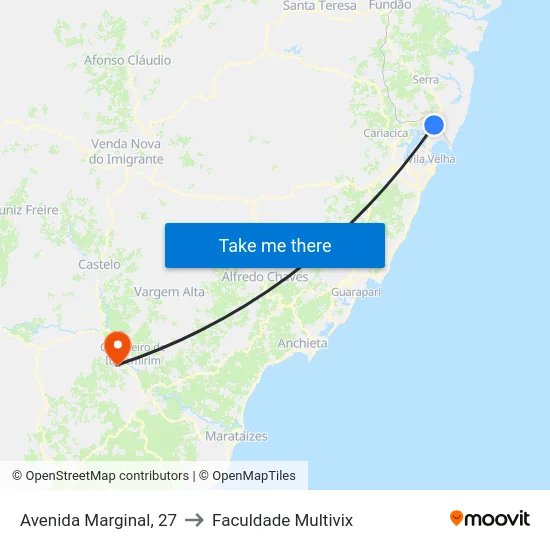 Avenida Marginal, 27 to Faculdade Multivix map